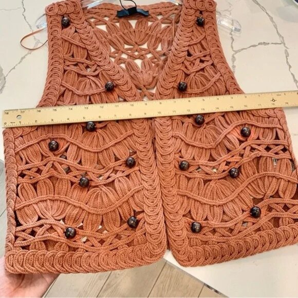 [🌟 PRICE FIRM] 🌞 ZARA Beaded Knit Vest Macrame Terracotta Rust Crochet L - Picture 7 of 11